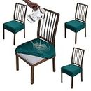 HOKIPO 100% Waterproof Jacquard Seat Cover for Chair, Stretch Fitted, Removable Washable Furniture Protector Slipcovers, Set of 4, Teal (AR-4757-TEAL*4)