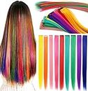 Rhyme Rainbow Hair Extensions Colored Hair Extensions Clip In/On For Girls Hair Accessories Wig Pieces For women 9PCS