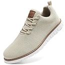 ziitop Men's Walking Shoes Casual Sneakers Oxfords Dress Shoes Lace-Up Lightweight Shoes Beige