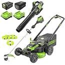 Greenworks 80V 25" Cordless Battery Brushless Self-Propelled Rear Wheel Drive 3-in-1 Lawn Mower, 16" String Trimmer,730 CFM Leaf Blower,Combo Kit w/ (1) 4.0Ah Battery (1)2.5 Ah Battery and (2)Charger