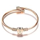 Luluadorn Rose Gold Heart S Letter Bracelets Engraved Initial Charms Cuff Bracelet Stainless Steel Expandable Personalized Name Jewelry