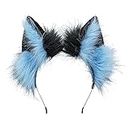 ZFKJERS Handgefertigtes Fell Fuchs Katzenohren Stirnband Fursuit Kopfbedeckung Cosplay Kostüm Party Zubehör (Blau Schwarz)