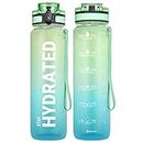 Sahara Sailor Water Bottle, 32oz Motivational Sports Water Bottle with Time Marker - Times to Drink - Tritan, BPA Free, Wide Mouth Leakproof, Fast Flow Technology with Clean Brush by Gohippos (1 Bottle)