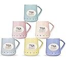 LIFEHAXTORE® Ceramic Handcrafted Multicolor Microwave Safe Chai/Tea Cups with D Shape Handle Serving Tea Mugs Set Best Gift for Friends, Birthday (Multicolor, Pack of 6)
