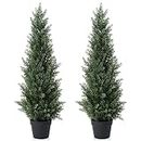 Laiwot 3FT Artificial Cedar Topiary Trees for Outdoors Potted Fake Cypress Trees Faux Evergreen Plants for Home Porch Decor Set of 2