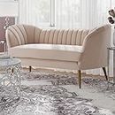 SHINE WOOD ART|Velvet Couch For Living Room, Mid-Century Modern Chesterfield Sofa 2-Person Sofa Couches Sleeper Sofa With Golden Metal Legs For Living Room Bedroom Office (Beige)