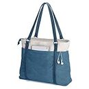 Women Laptop Tote Bag for Work Lightweight Splice Canvas 15.6 Inch Handbag Purse Blue Size: Large