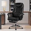 Guessky Executive Office Chair, Leather Reclining Chair with Foot Rest High Back Home Office Desk Chair Big and Tall Office Chair with Lumbar Support Ergonomic Office Chair with Padded Armrests(Black)