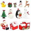 GWHOLE Miniature Christmas Figurines, 12 Pcs Mini Christmas Resin Ornaments for Table Decoration DIY Snow Globe Fairy Dollhouse