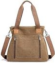 EFEMIR Women Canvas Handbag Shoulder bags Casual Multi-Pocket Top Handle Tote Crossbody Shopping Bags(Brown)
