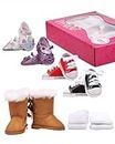 Prollete 18 Inch Doll Shoes Set Compatible with American Doll - Snow Doll Boots,Canvas Doll Sneakers , Glitter Toy Shoes, Unicorn Doll Shoes, Doll Socks -7 Pairs with Gift Box