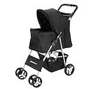 Panana Pet Stroller Dog Cat Pushchair Folding Pet Stroller Travel Cart Jogging Carrier Swivel Wheels (Black, 4 Wheels)