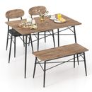4 Piece Dining Table Set w/Bench & 2 Faux Leather Upholstered Chairs for Kitchen