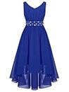TiaoBug Big Girls' Floral Lace High-Low Ball Prom Flower Girl Dress Bridesmaid Pageant Party Dress Blue A 16 Years