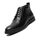 LOUIS STITCH Men's Italian Leather High Ankle Boots Obsidian Black Handmade British Style Shoes for Men Hiking Biking (BTWBND_) (Size-10 UK)