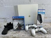 PlayStation 4 Pro 1TB Glacier White Console Bundle Lot 2 Controllers Stand Fan