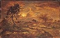 Fizdi - Framed Canvas Wall Painting - Sunset Near Arbonne by Theodore Rousseau - Art Print for Home & Office Wall Decor.|28 Inches X 17.8 Inches||PRT_4343-28-18|