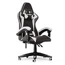 bigzzia Chaise de jeu, chaise de bureau, pivotante et robuste, design ergonomique avec coussin et support dorsal inclinable (noir et blanc)