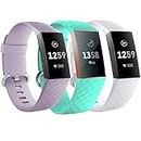 3 Pack Bands for Fitbit Charge 4/ Fitbit Charge 3/ Charge3 SE,Silicone Fitness Sport Wristbands for Women Men Small Large (White+Mint Green+Lavender, Large)