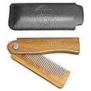 BEST DEAL Folding Wooden Beard Comb w/ Carrying Pouch for Men - All Natural Green Sandalwood Comb w/ Gift Box for Grooming & Combing Hair, Beards and Moustaches by Viking Revolution