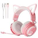 SOMIC Pink Cat Ear Headphones, 3.5mm Gaming Headsets for PC, Laptop, PS4/5, Xbox One, Stereo Surround Sound, Noise Cancelling Retractable Mic, LED Light, Wired Headphone for Girls, Woman