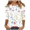 3/4 Length Sleeve Womens Tops,Summer Tops for Women 2024 Trendy Vacation Dressy Casual Blouses Lightning Deals of Today Prime Elegant Floral Graphic Tees Spring Fashion Comfy Tunic(2i-White,L)