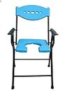 Folding Elderly Disabled Man And Pregnant Woman Stainless Steel Shower And Bathing Room Mobile Commode Chair With Toilet Seat Comfortable Safe Toliet Stool Anti-Skid (Blue)