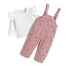 Toddler baby girl outfits 3-4 years Infant spring clothes falbala long Sleeve Tshirt print Pink Overalls pants sets 2pcs