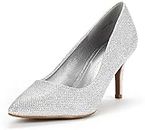 DREAM PAIRS Women's KUCCI Silver Glitter Classic Fashion Pointed Toe High Heel Dress Pumps Shoes Size 8 M US