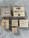 Paquete de estampillas artesanales de goma de madera - tema mixto herramientas de vestir mouse punto de cruz