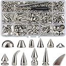 YORANYO 270 Sets Mixed Shape Spikes and Studs Silver Color Screw Back Bullet Cone Studs and Spikes Rivet Kit with Install Tools for Leather Craft Clothing Shoes Belts Bags Dog Collars DIY Accessories