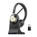 Wireless Headset, Bluetooth Headset With Microphone Noise Canceling & USB Dongle, On Ear Headphones with Charging Dock & 45hrs Working Time for Computer/Mobile Phones/Ms Teams/Skype/Zoom/Office