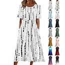 Clearance Items Sales and Deals Clearance Summer Midi Dresses for Women 2024 Plus Size Casual Loose Fashion Boho Beach Flowy Short Sleeve T Shirts Dress Cute Crewneck Sundresses with Pockets Black L
