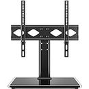 Rfiver Universal TV Stand, Table Top TV Stand for 27-60 inch LCD LED TVs, Height Adjustable TV Mount Stand with Tempered Glass Base for Home/Office, Holds up to 88 lbs, Max VESA 400 x 400mm