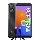 TCL 403 Smartphone 4G 32GB, 2GB RAM, Display 6, Android 12, Kamera 8 MP, Akku 3000 mAh, Dual Sim Prime Black, Version mit zusätzlichem Micro-USB-Kabel, 1 m, Italien