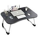 Laptop Bed Table Black Foldable Lap Standing Desk with Cup Slot for Indoor/Picnic Tray