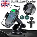 30W 2 IN 1 Wireless Car Charger Fast Charging Mount Automatic Clamping Holder UK