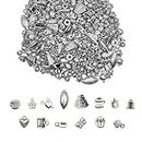 INDIKONB Antique Silver Beads - Assorted Sizes Mixed Pack for Crafting and Jewelry Making - Approx 375 Assorted Beads