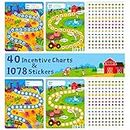 40 Pack Incentive Chart, 2 Adorable Designs with 1078 Stickers Classroom Teaching/Reward/Family Using for Kids Homework Assignments, Attendance, Positive Behavior, Chores, Potty Training Progress
