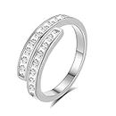 GLOQUAT Sterling Silver Plated Eternity Rings Adjustable Stackable Eternity Band Rings for Women Girls Fashion Cubic Zirconia Open Twist Rings Dainty Engagement Rings Knuckle Silver RingsJewelry Gifts