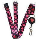 SpiriuS Retractable Lanyard Neck Strap for id Card Badge Holder with Safety Clip Breakaway (Retractable Pink Hearts)