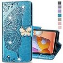 COTDINFOR Compatible with iPhone 8 Plus Case Glitter Leather Flip Wallet Diamond Butterfly Shockproof Case with Card Holder Stand Compatible with iPhone 7 Plus / 8 Plus Crystal Blue