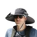 Wide Brim Solar Fan Outdoor Fishing Hat-Solar & USB Charging, Hat with Built in Fan, Wide Brim Solar Fan Hat (Dark Grey,One Size)