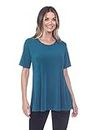 Jostar Women's Casual Tunic Top - Short Sleeve Stretchy Vented Solid T Shirts Blouse, Teal, X-Large