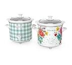 The Pioneer Woman 1.5 Quart Slow Cookers mini The Pioneer Woman Slow Cooker 1.5 Quart Twin Pack, Breezy Blossom and Teal Gingham Bundle