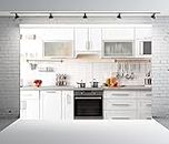 BELECO 7x5ft Fabric Modern Kitchen Backdrop for Photography White Kitchen Wall Background for Video Recording Cooking Party Decorations Kids Adults Portrait Photoshoot Studio Booth Props Wallpaper