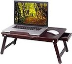 BIRDROCK HOME Bamboo Laptop Bed Tray with Multi-Position Adjustable Tilt Surface | Pull Down Legs and Storage Drawer | Fits Laptops Up to 15" | Wooden Lap Desk | Walnut | Computer Lap Tray