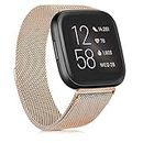 POATOW Bands Compatible with Fitbit Sense and Versa 3 Smartwatch Women Men,Stainless Steel Metal Mesh Magnetic Band Replacement for Sense/Versa 3 (GOLD)
