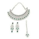 SOHI Green Stone Necklace Set for women & girls, Green jewellery set for women, American Diamond necklace and Earrings, antique jewellery set for women traditional, Alloy |2243