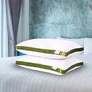 Sleepsia Microfiber Bed Pillow for Sleeping - Down Alternative Ultrasoft Cotton Washable Pillow with Satin Gusset Soft Pillow with Green Decorative Stripes- Queen (Pack of 2)
